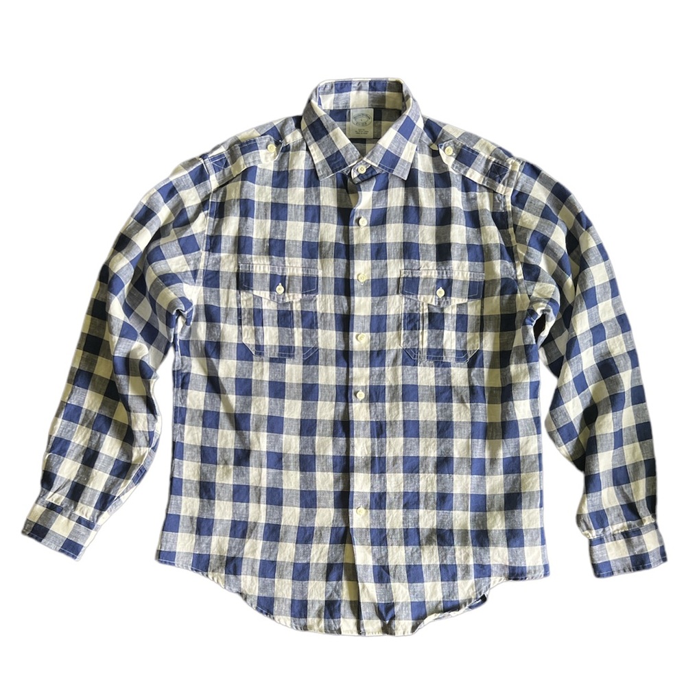 NWOT Brooks Brothers Slim-Fit Irish Linen Button Down Shirt Size L Blue/White